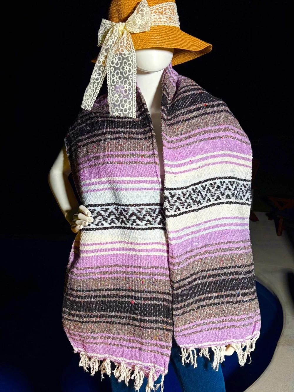 Mexican Falsa Blanket – Woven Striped Serape Throw with Fringe